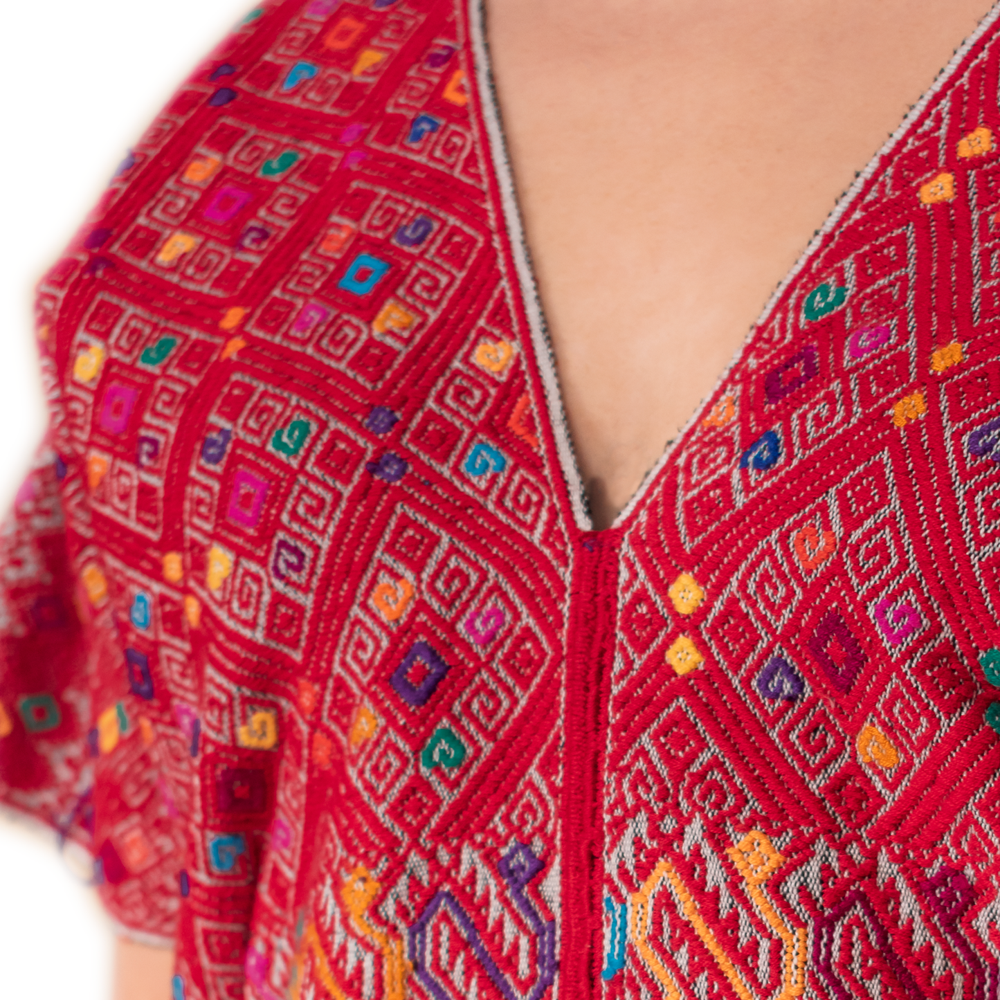 Blusa Brocado Rojo/Moños.