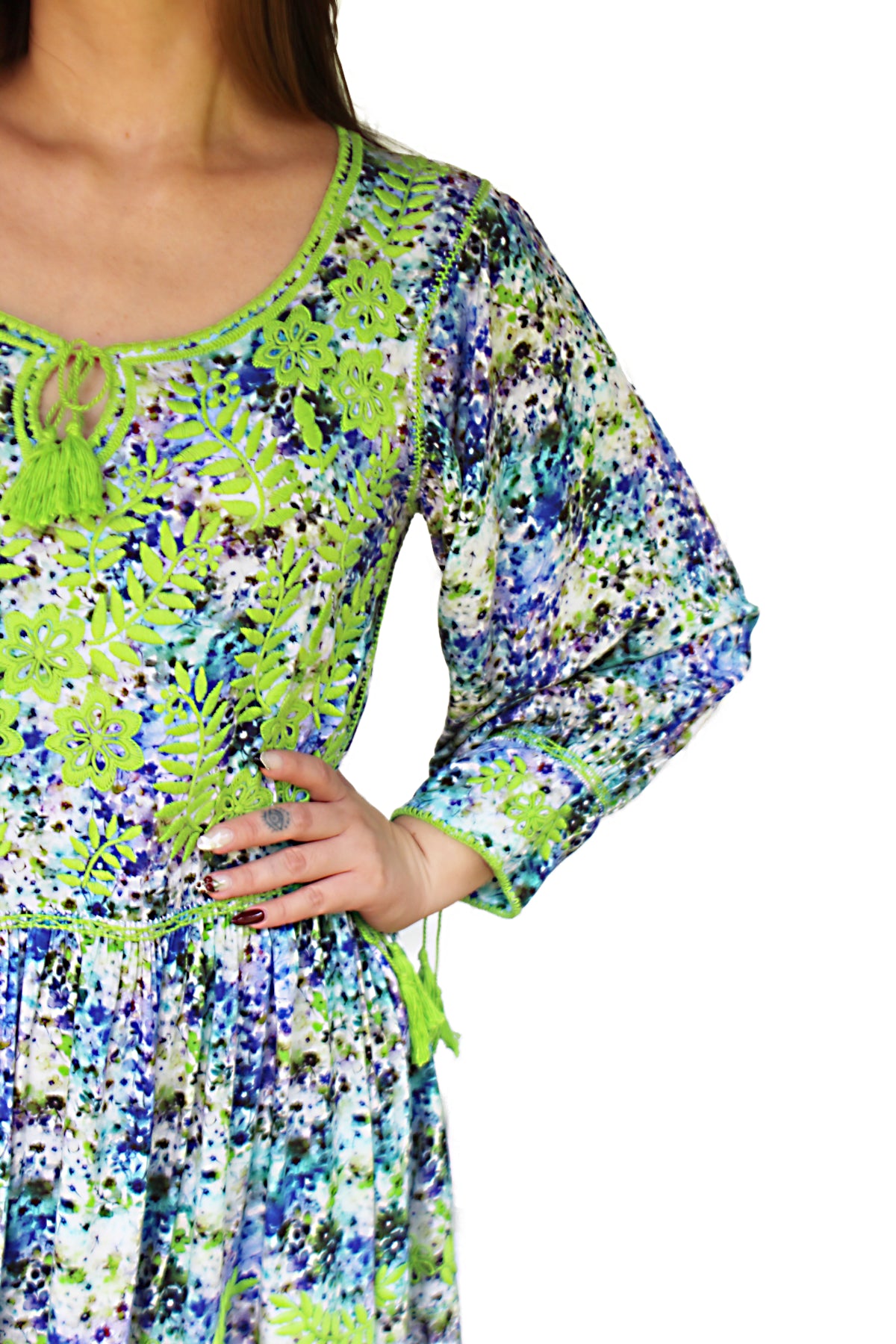 Vestido tradicional Aguacatenango. Azul Limón