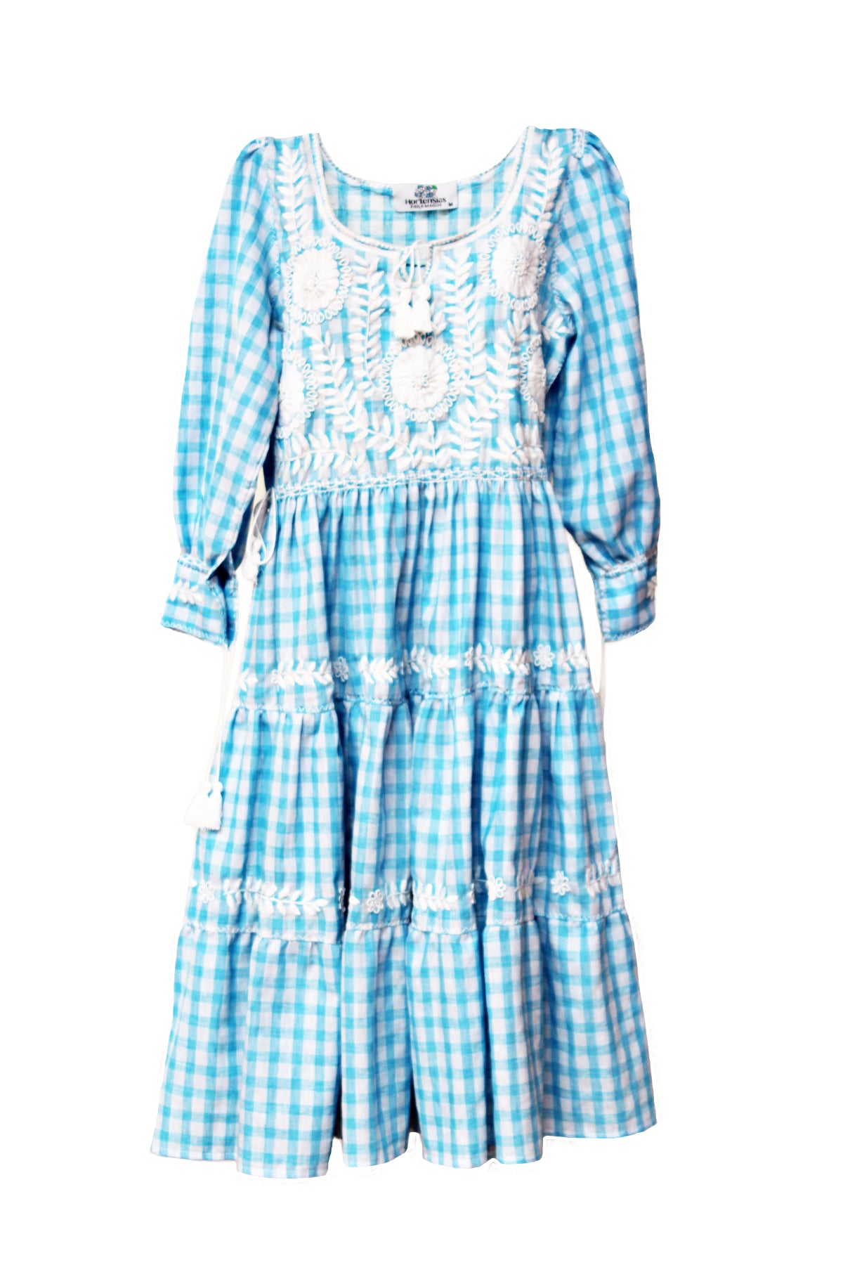 Vestido tradicional Aguacatenango. Cuadros Celeste