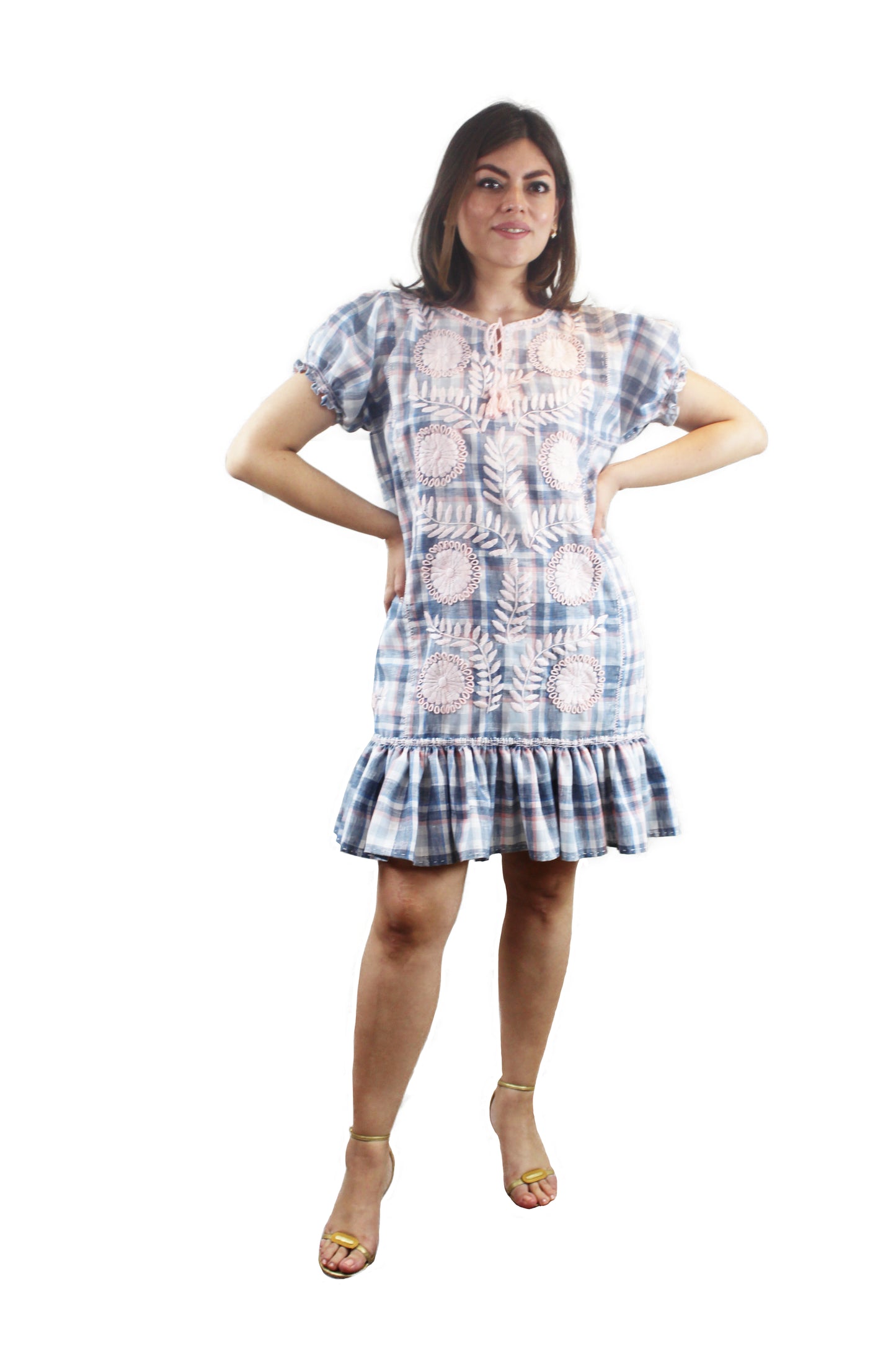 Vestido Chemise. Cuadros azul.