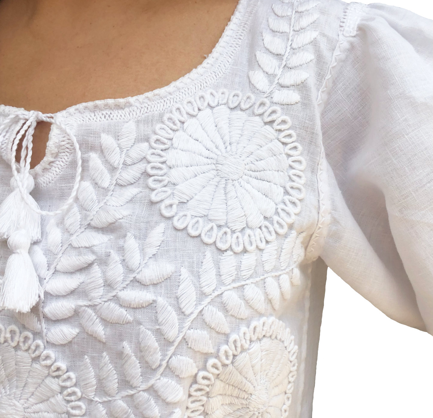 Vestido Lino Tira Bordada Bordado Aguacatenango