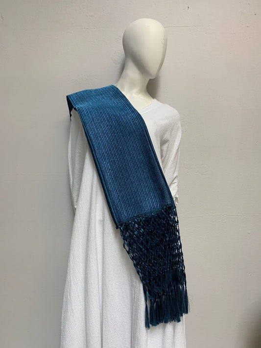 Rebozo Cordillante Flecos Tejidos color azul.