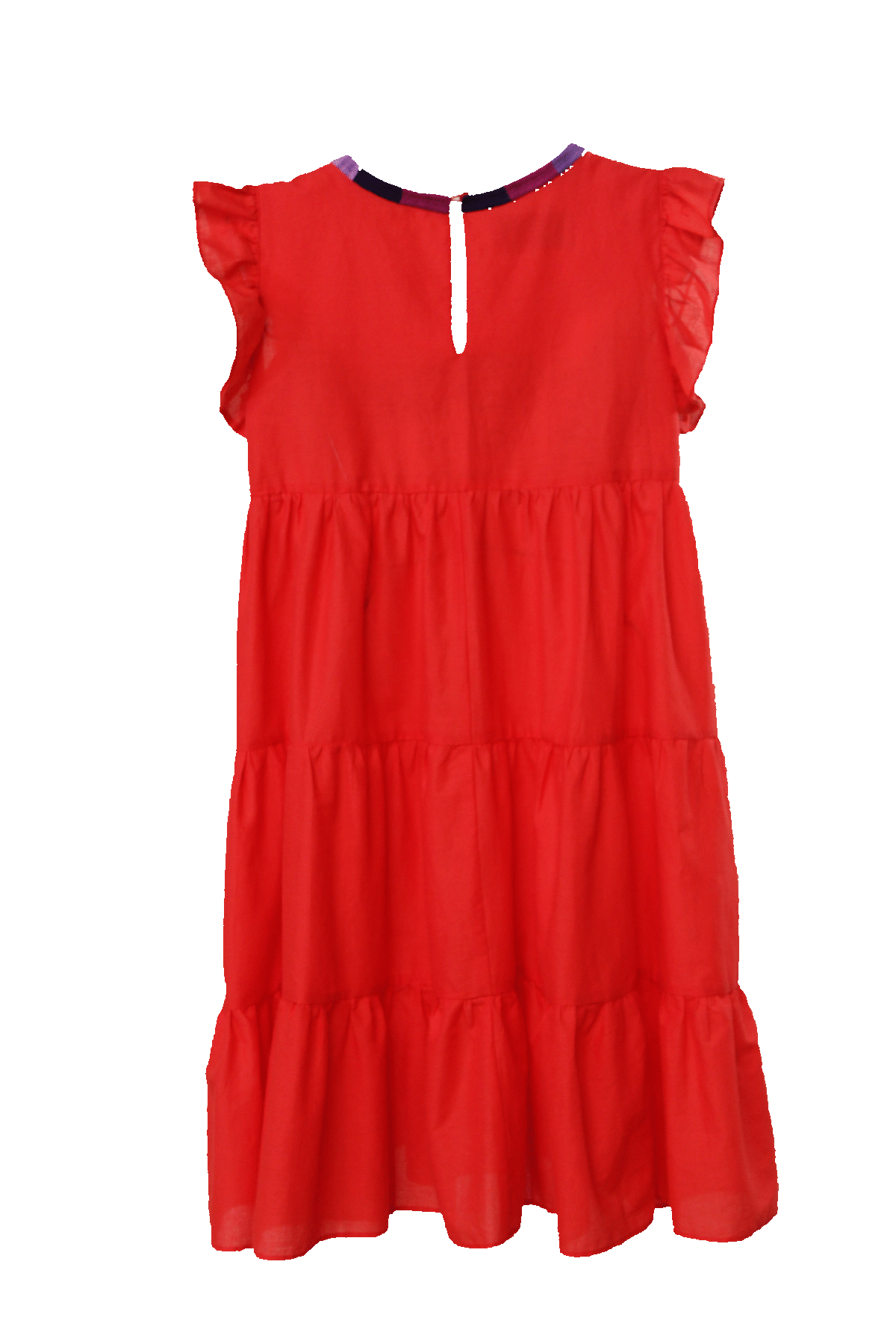 Vestido 3 holanes. Bordado milpa. Rojo
