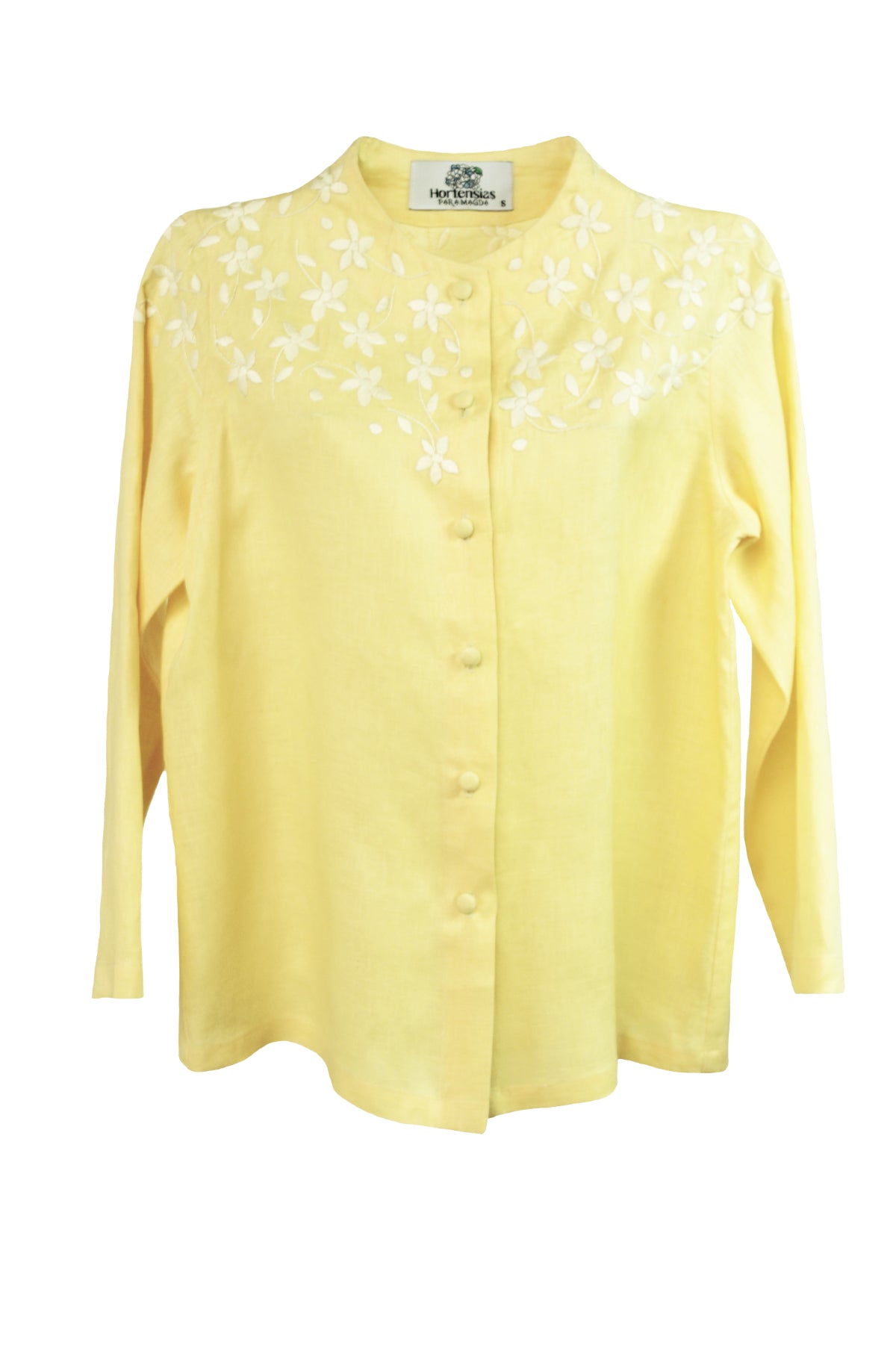Saco de lino, cuello Cisne bordado de Huixtán color amarillo.