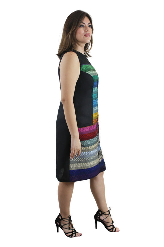 Vestido de lino arcoiris punto francés vista lateral.