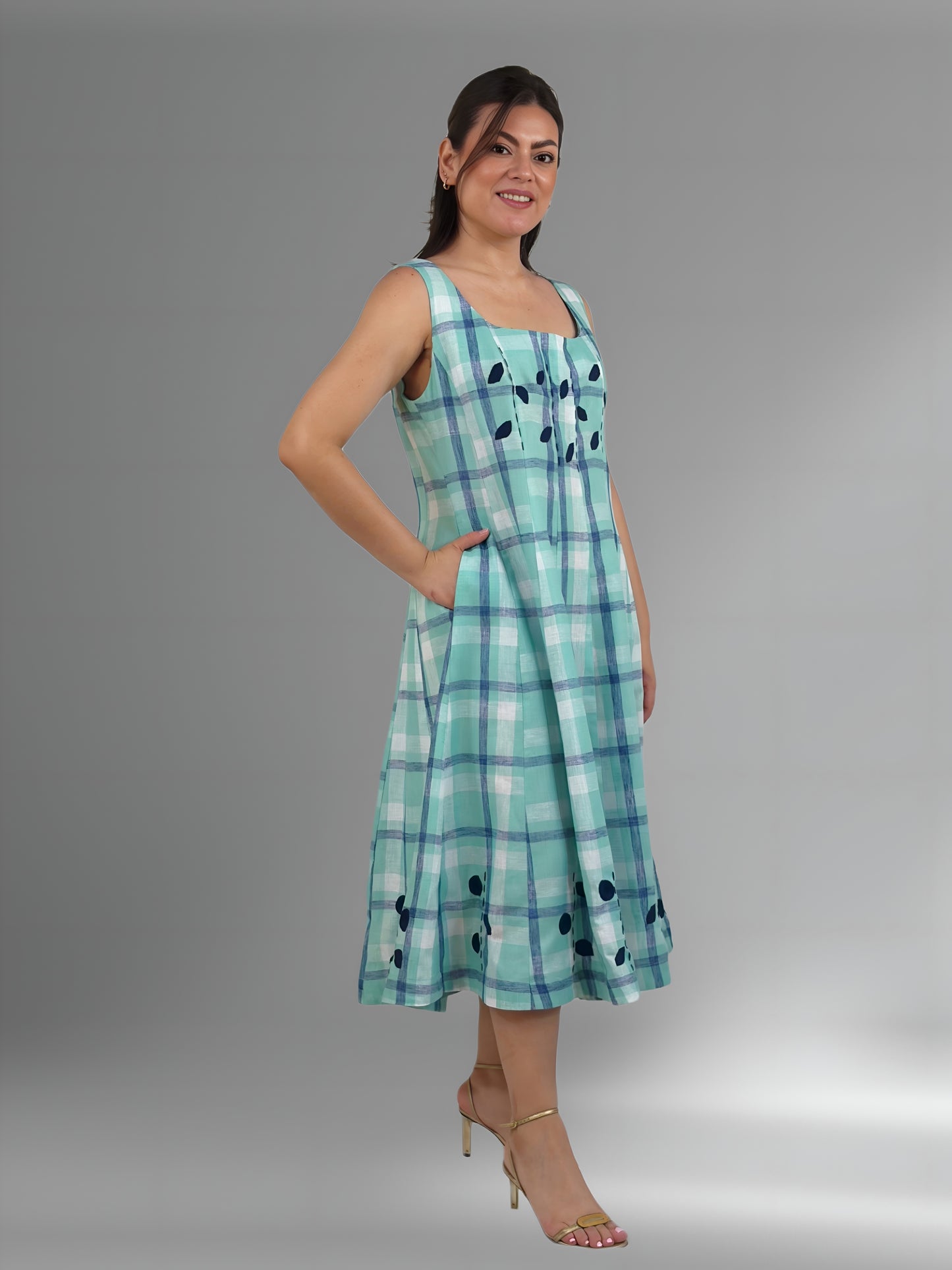 Vestido cuchillas estampado de lino