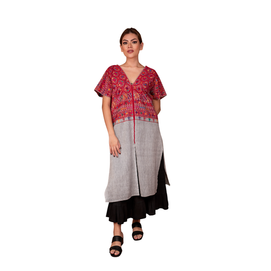 Blusa Brocado Rojo/Moños.