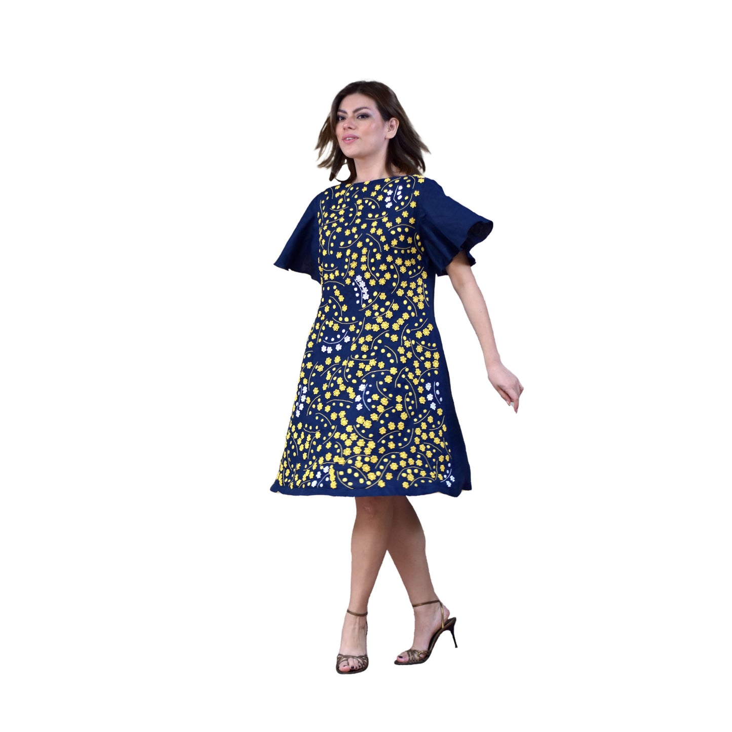 Vestido Lino M/Campana Bord. Huixtán