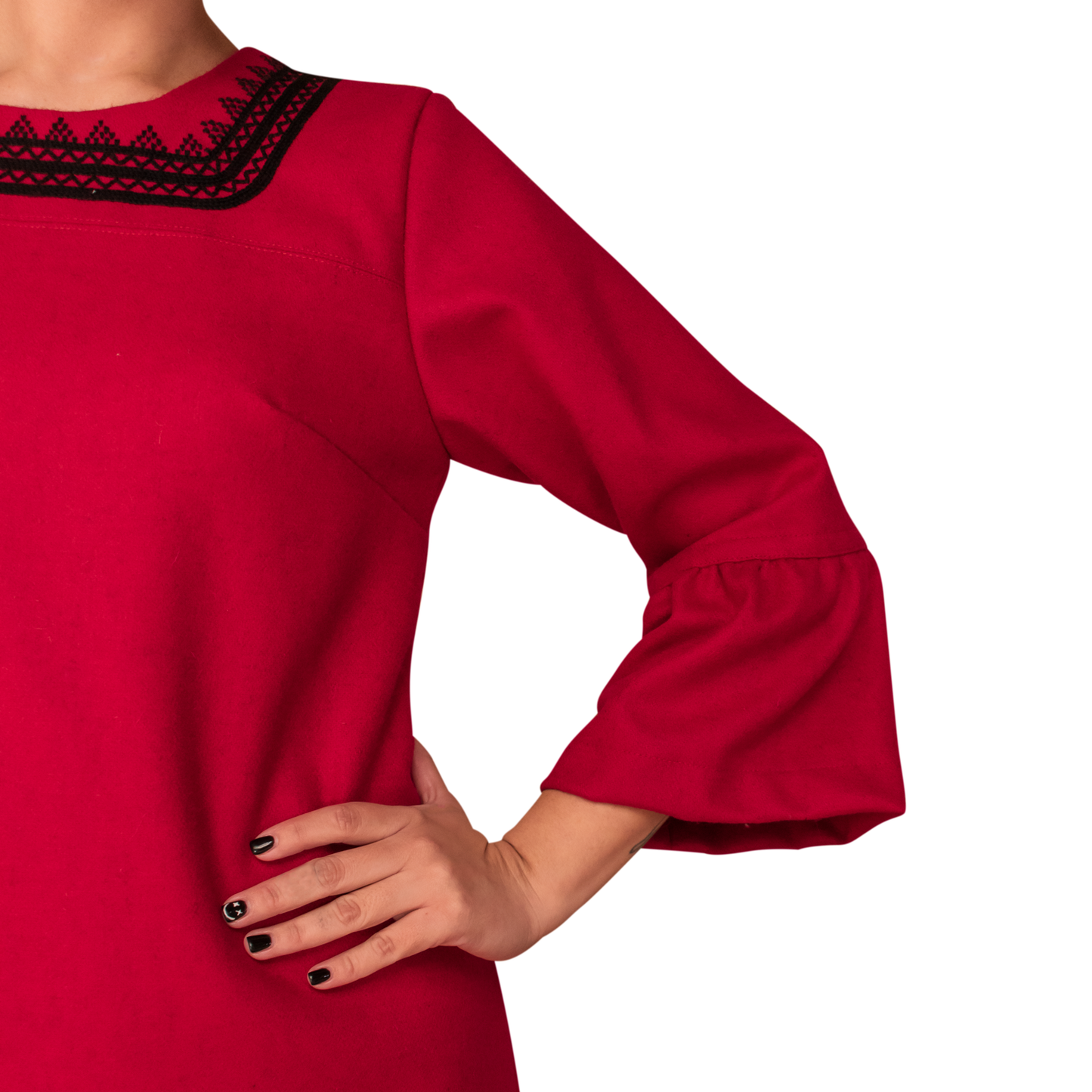 Vestido Paño Rojo Manga Campana