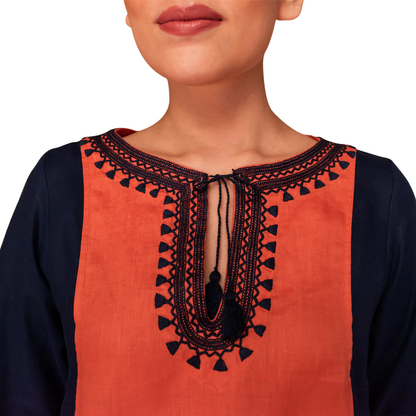 Vestido bicolor Medellín bordado Chamula