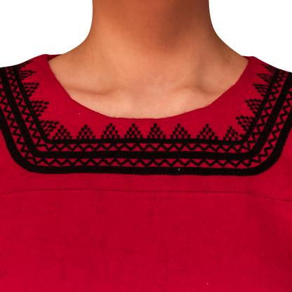 Vestido Paño Rojo Manga Campana