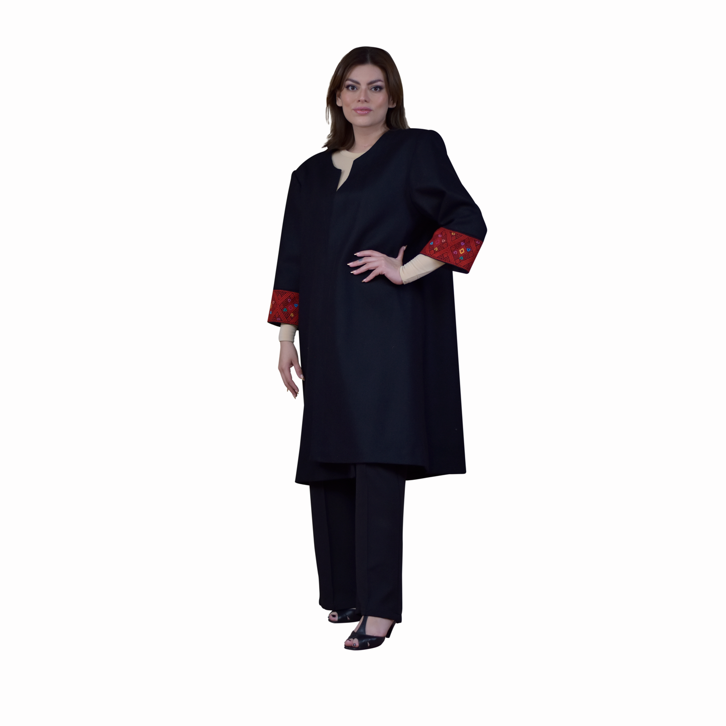 Saco Negro Manga 3/4 Brocado Rojo Larrainzar