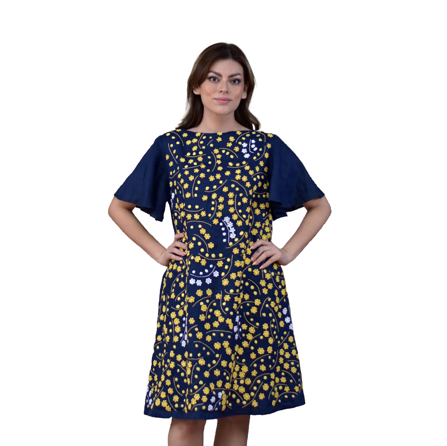 Vestido Lino M/Campana Bord. Huixtán