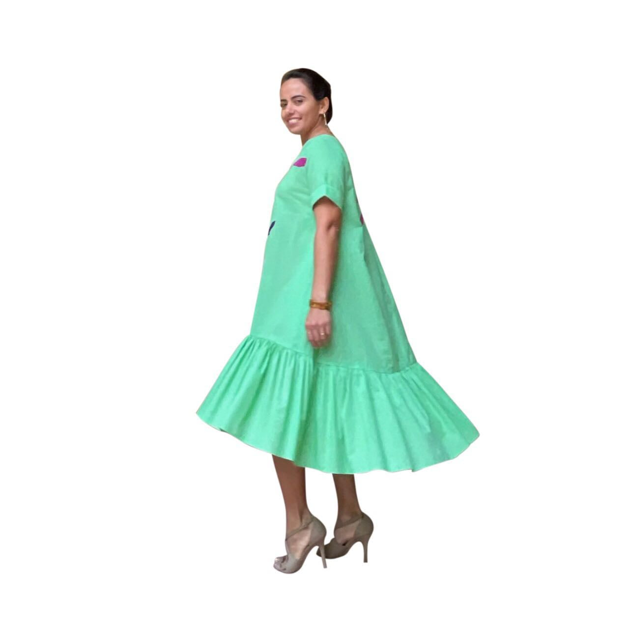 Vestido algodón hojas verdes