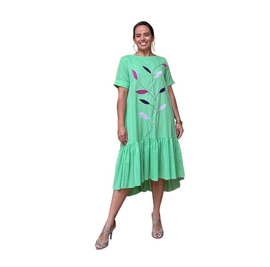 Vestido algodón hojas verdes