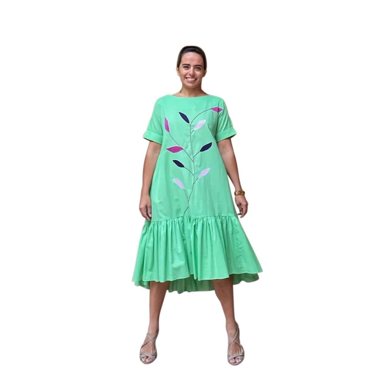 Vestido algodón hojas verdes