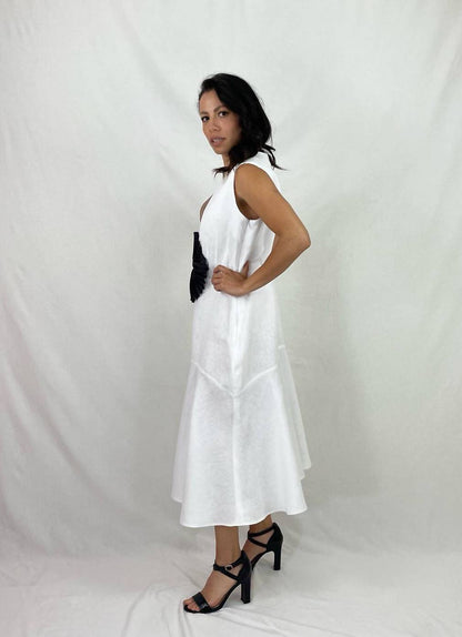 Vestido Abanico Lino Blanco
