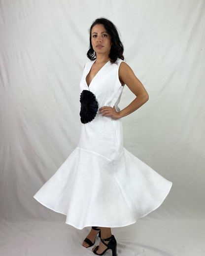 Vestido Abanico Lino Blanco