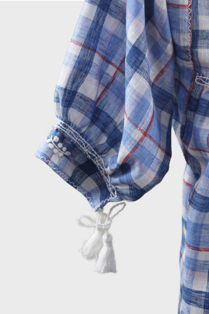 Blusa Aguacatenango Bolitas azul cuadros