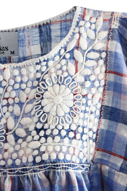 Blusa Aguacatenango Bolitas azul cuadros