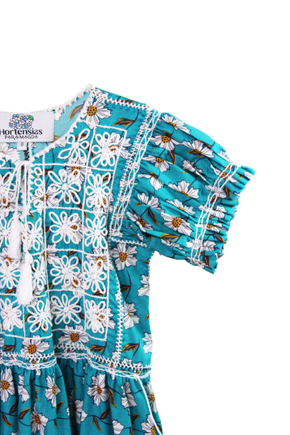 Vestido niña tradicional Aguacatenango turquesa