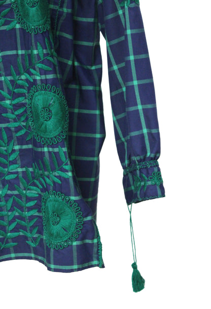 Blusa larga estampada, bordado Aguacatenango. Azul