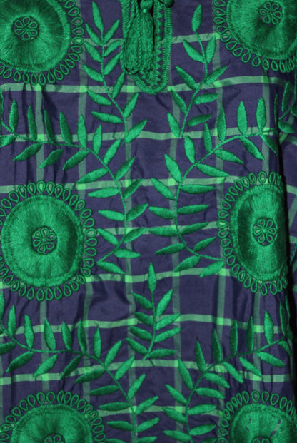 Blusa larga estampada, bordado Aguacatenango. Azul