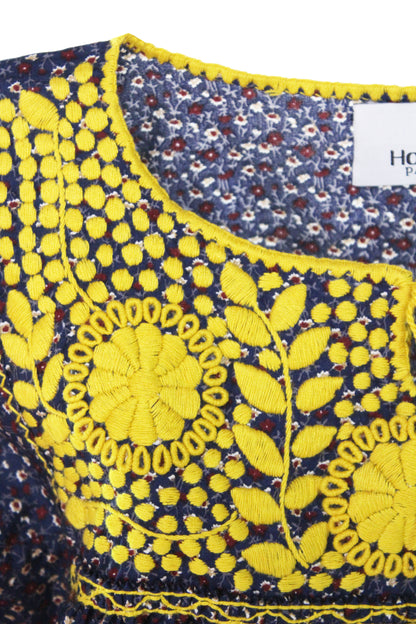 Blusa Aguacatenango Bolitas. Azul Flores