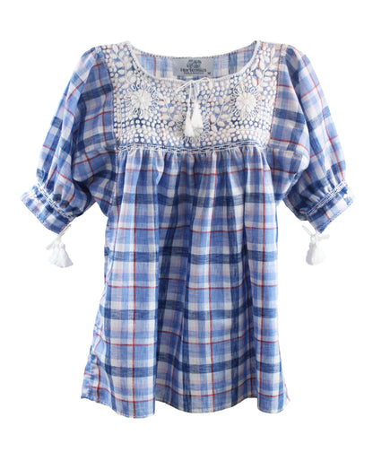 Blusa Aguacatenango Bolitas azul cuadros