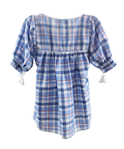 Blusa Aguacatenango Bolitas azul cuadros