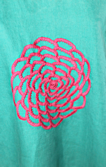 Blusa Chiapas Crisantemo color menta, detalle del bordado.