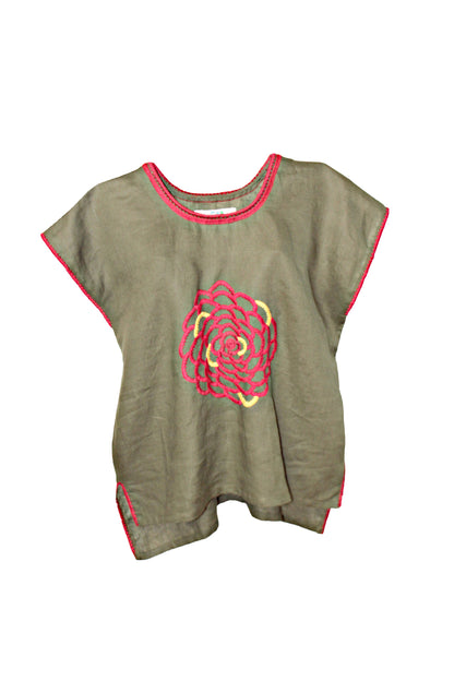 Blusa Chiapas Crisantemo, color verde militar. 