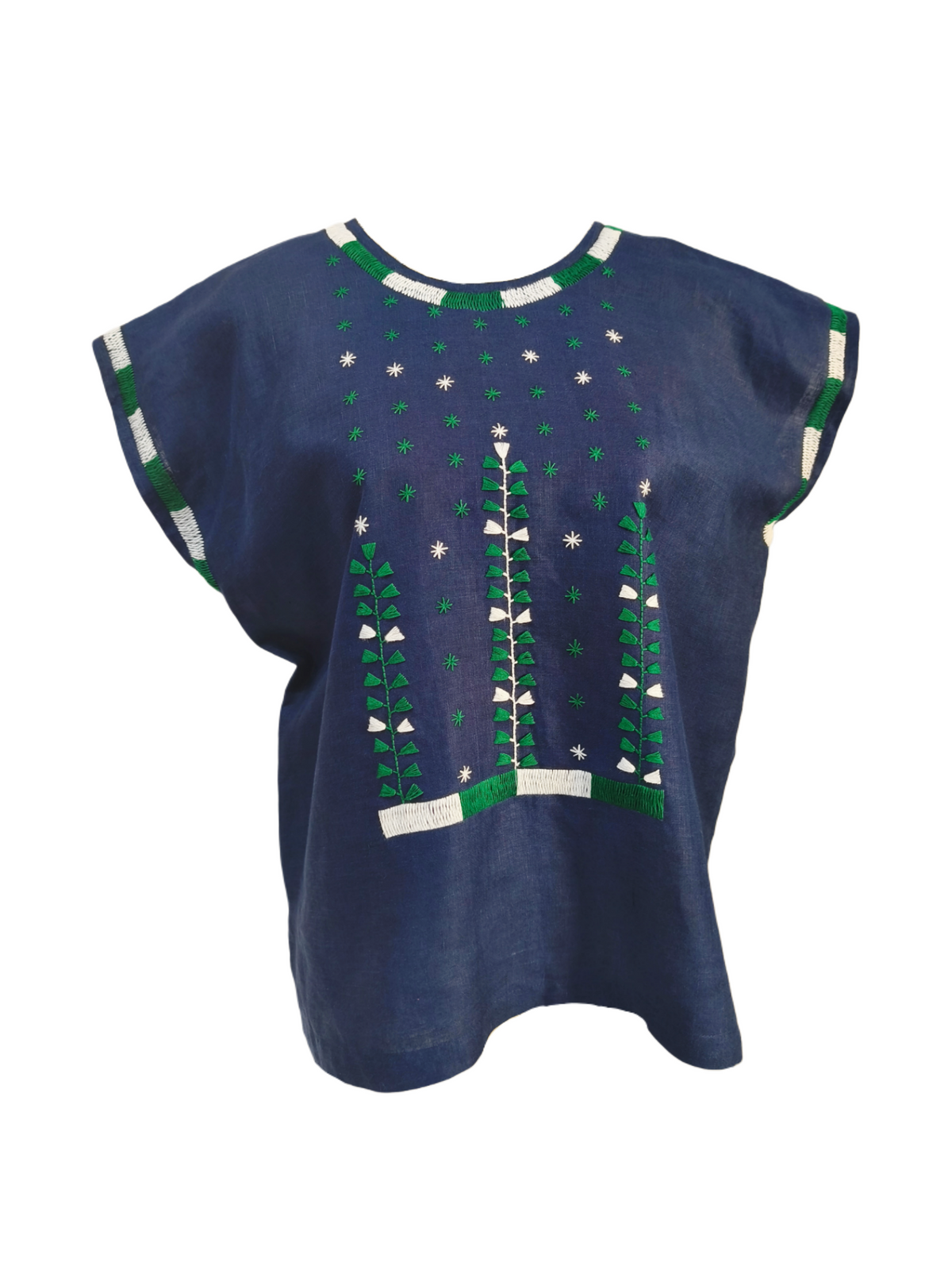 Blusa de lino, bordado estrellitas, color azul marino.