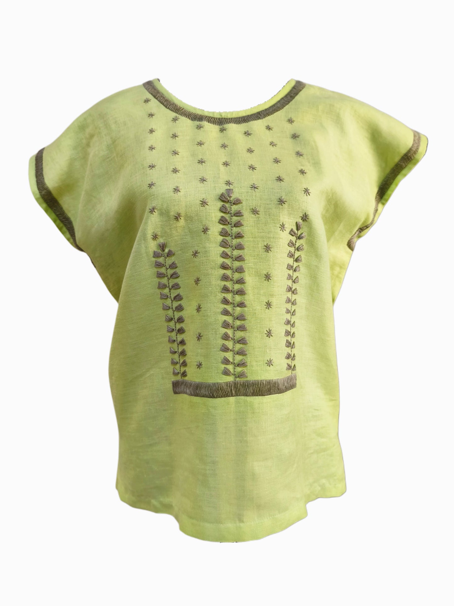 Blusa de lino, bordado estrellitas, color verde manzana.