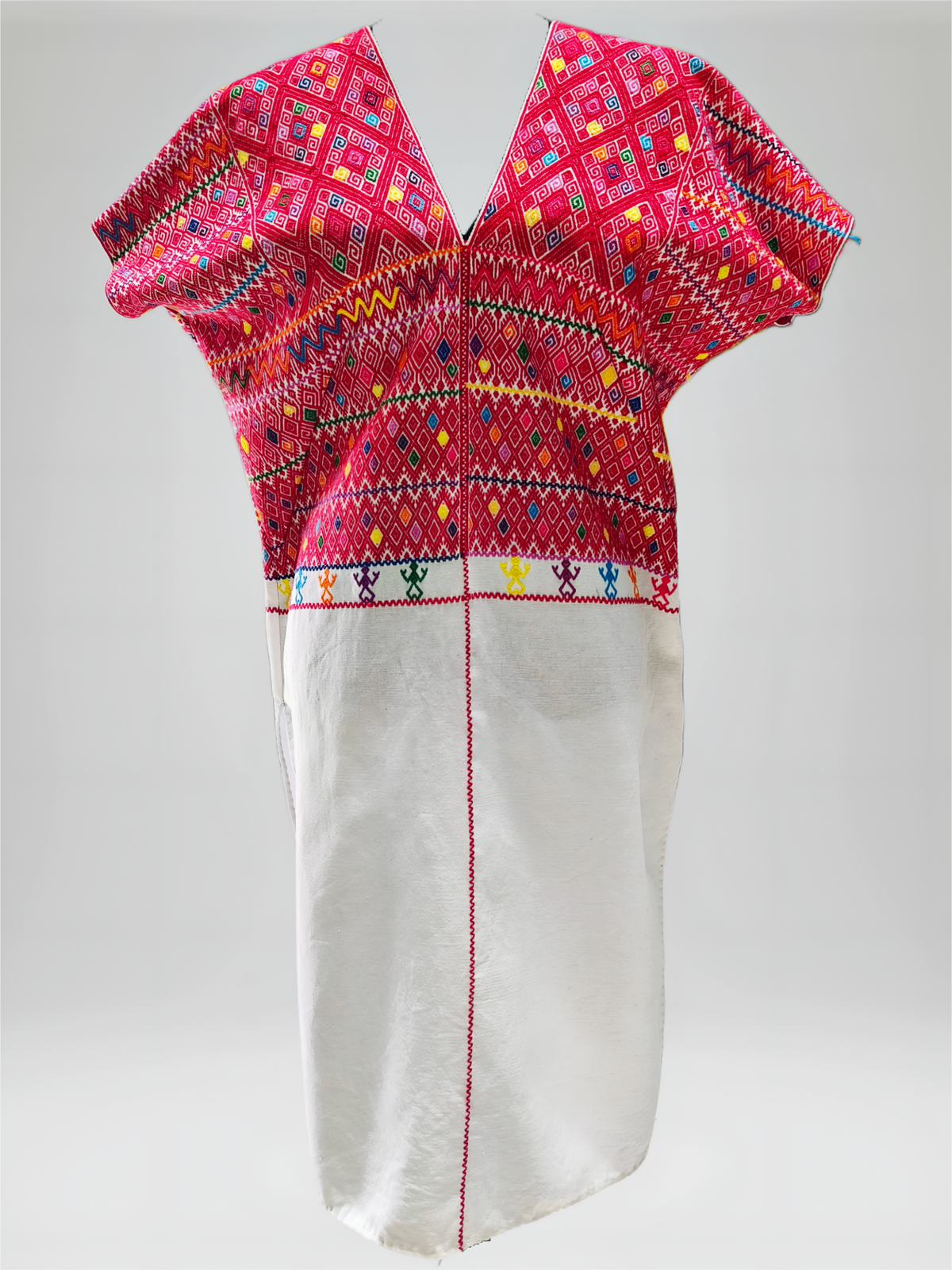 Blusa larga con moños. Brocado Larraínzar color rojo, vista frontal.