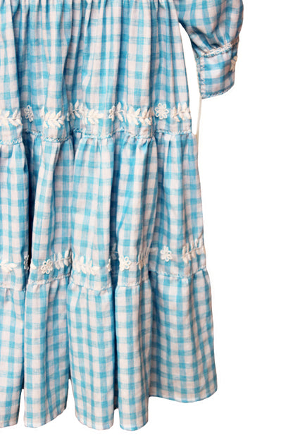 Vestido tradicional Aguacatenango. Cuadros Celeste