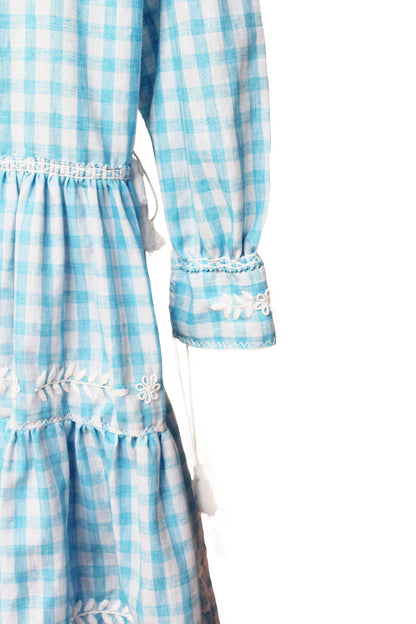 Vestido tradicional Aguacatenango. Cuadros Celeste