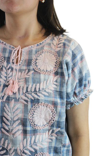 Vestido Chemise. Cuadros azul.