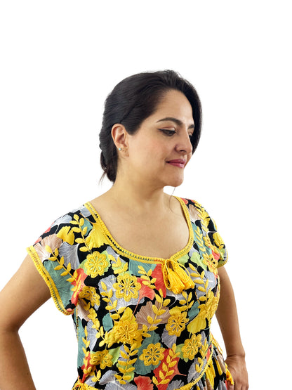 Vestido tradicional Aguacatenango hojas ginkgo biloba Amarillo