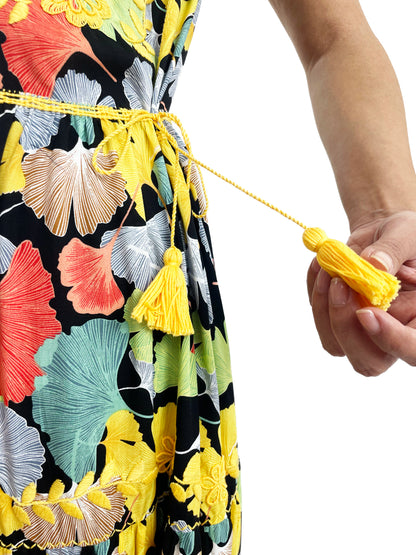 Vestido tradicional Aguacatenango hojas ginkgo biloba Amarillo