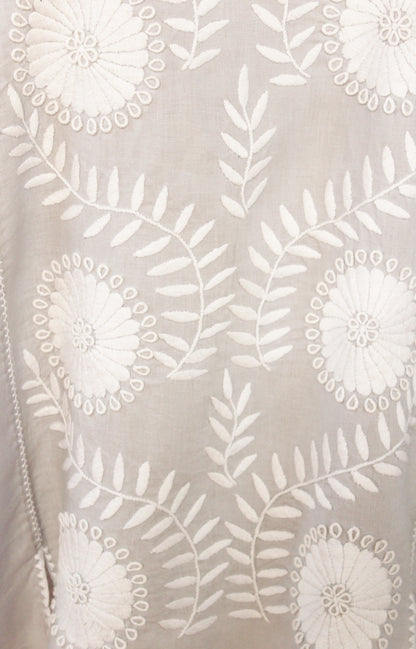 Blusa larga lino, bordado Aguacatenango. Gris claro