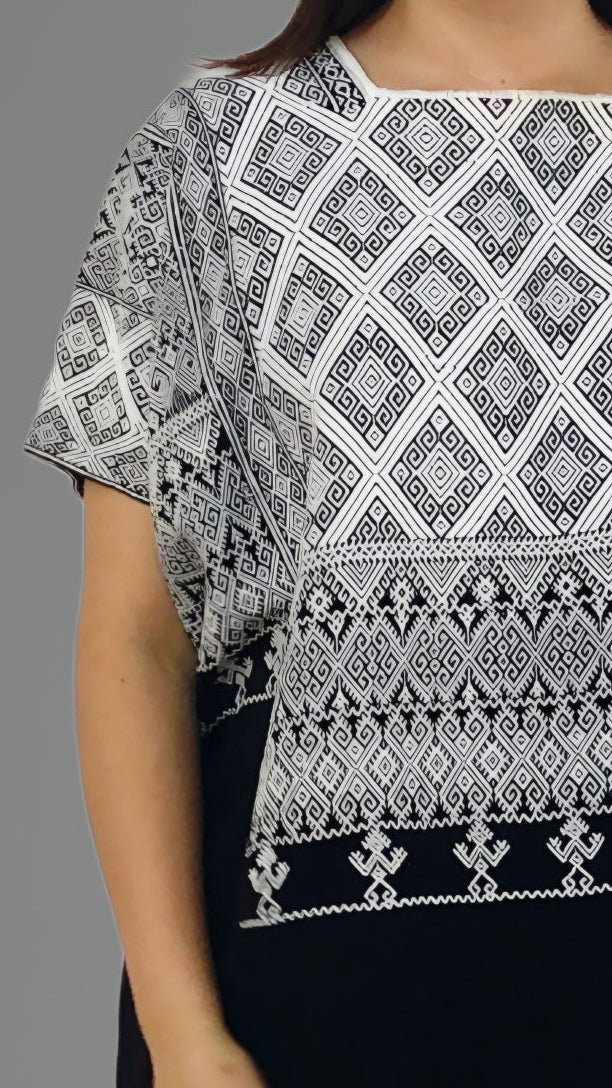 Huipil Aldama Negro/Blanco, detalle del bordado.