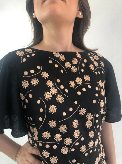 Vestido Chiapas de lino bordado a mano
