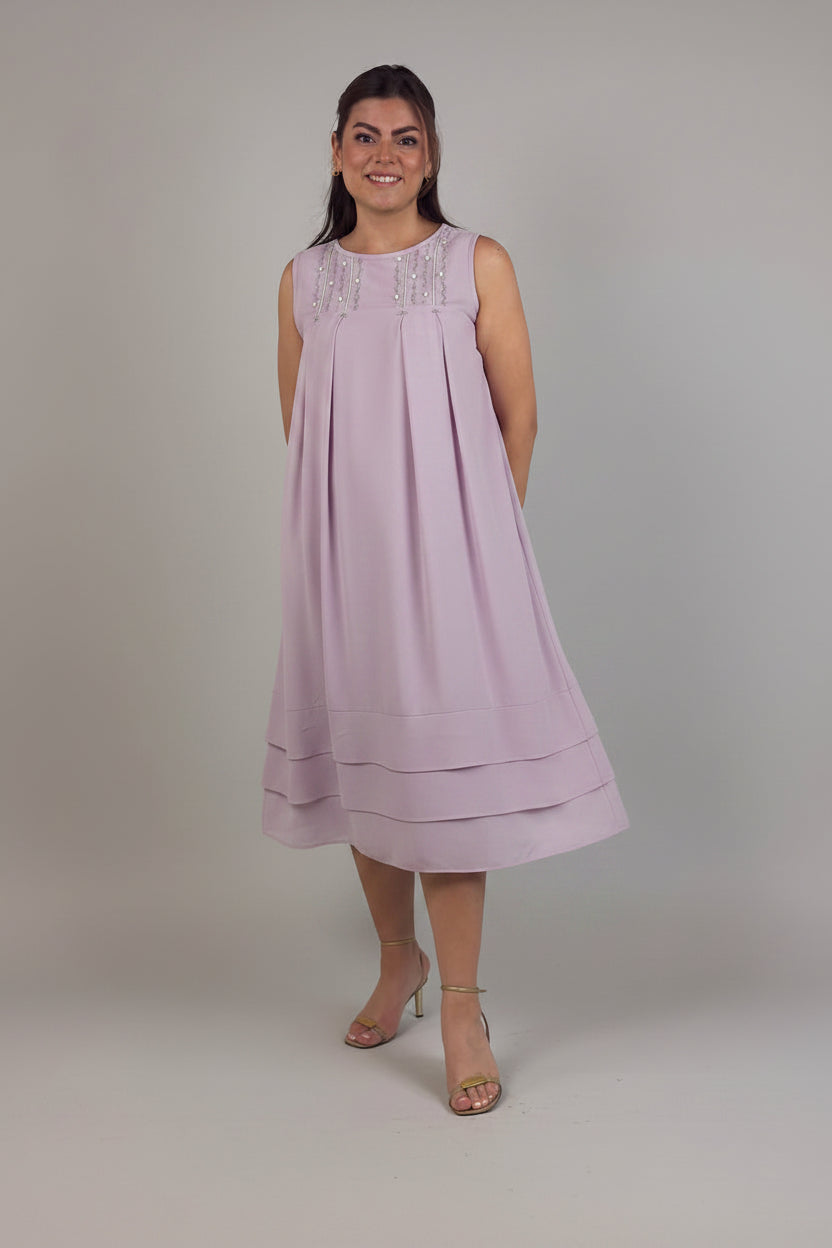 Vestido rayón 4 pliegues y 3 vuelos bordado Chamula