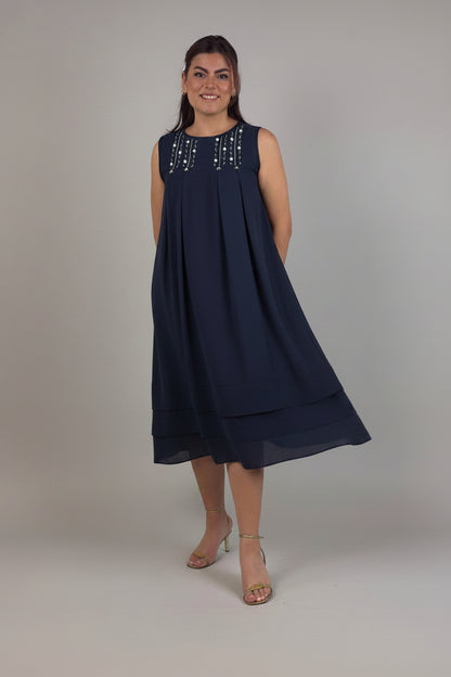 Vestido rayón 4 pliegues y 3 vuelos bordado Chamula