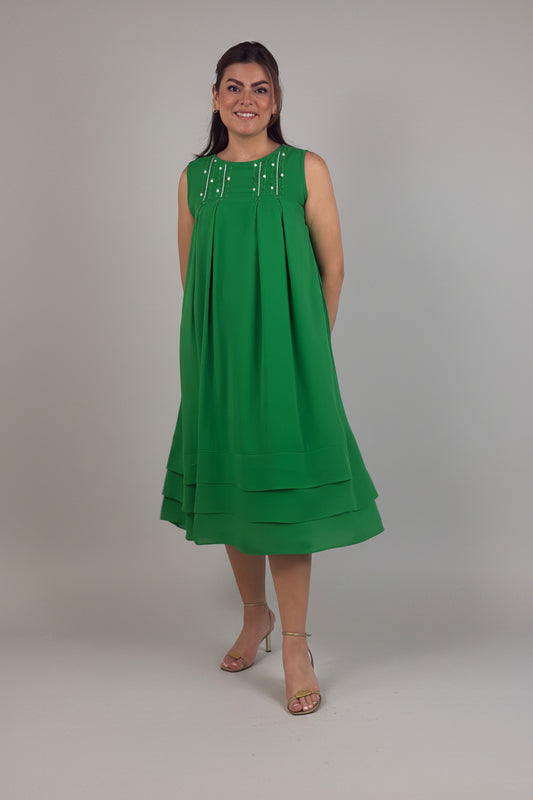 Vestido rayón 4 pliegues y 3 vuelos bordado Chamula