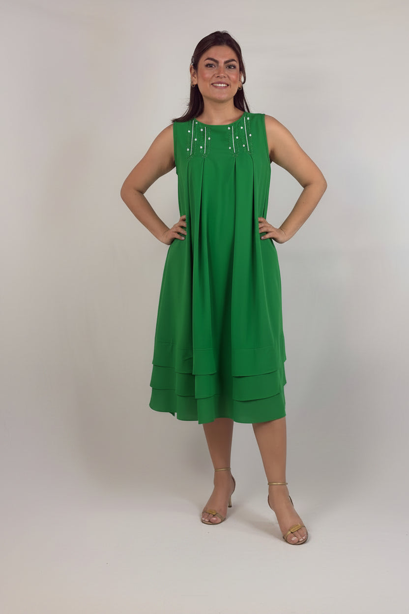 Vestido rayón 4 pliegues y 3 vuelos bordado Chamula