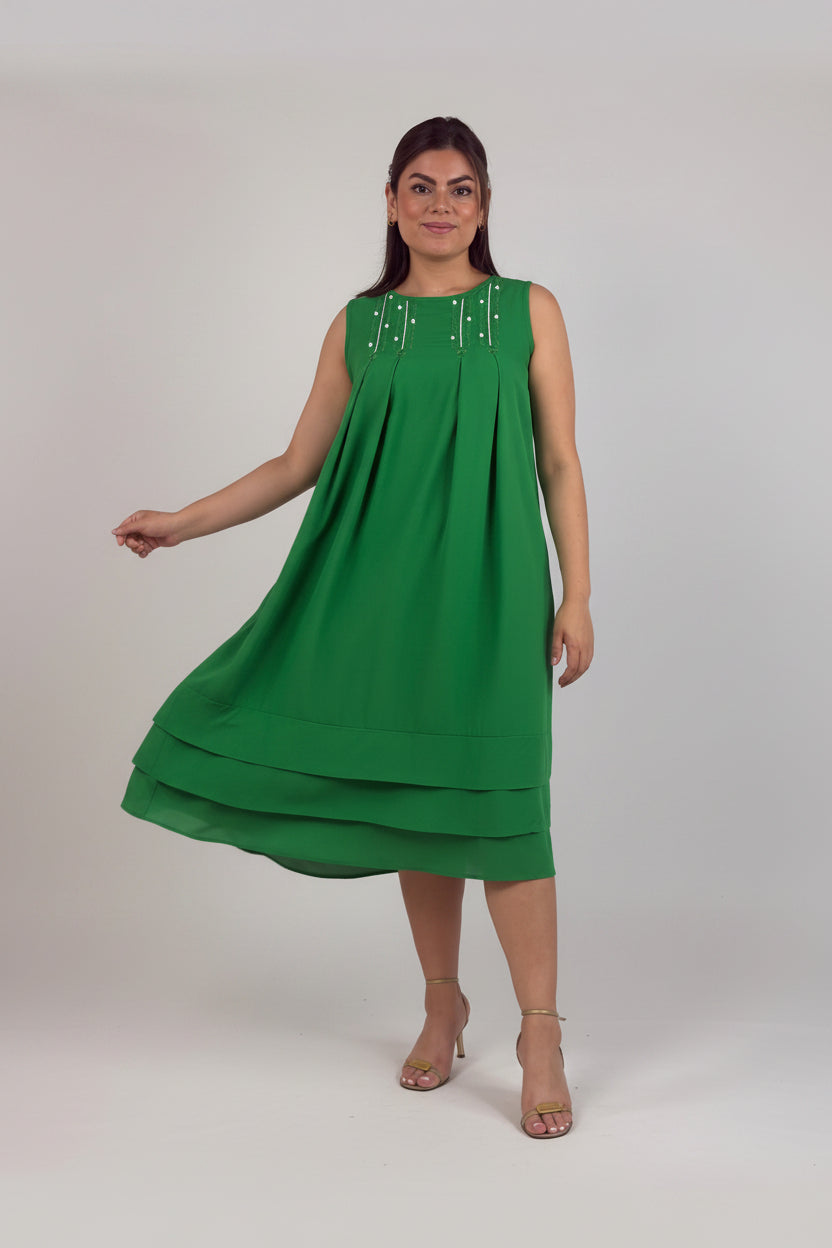 Vestido rayón 4 pliegues y 3 vuelos bordado Chamula