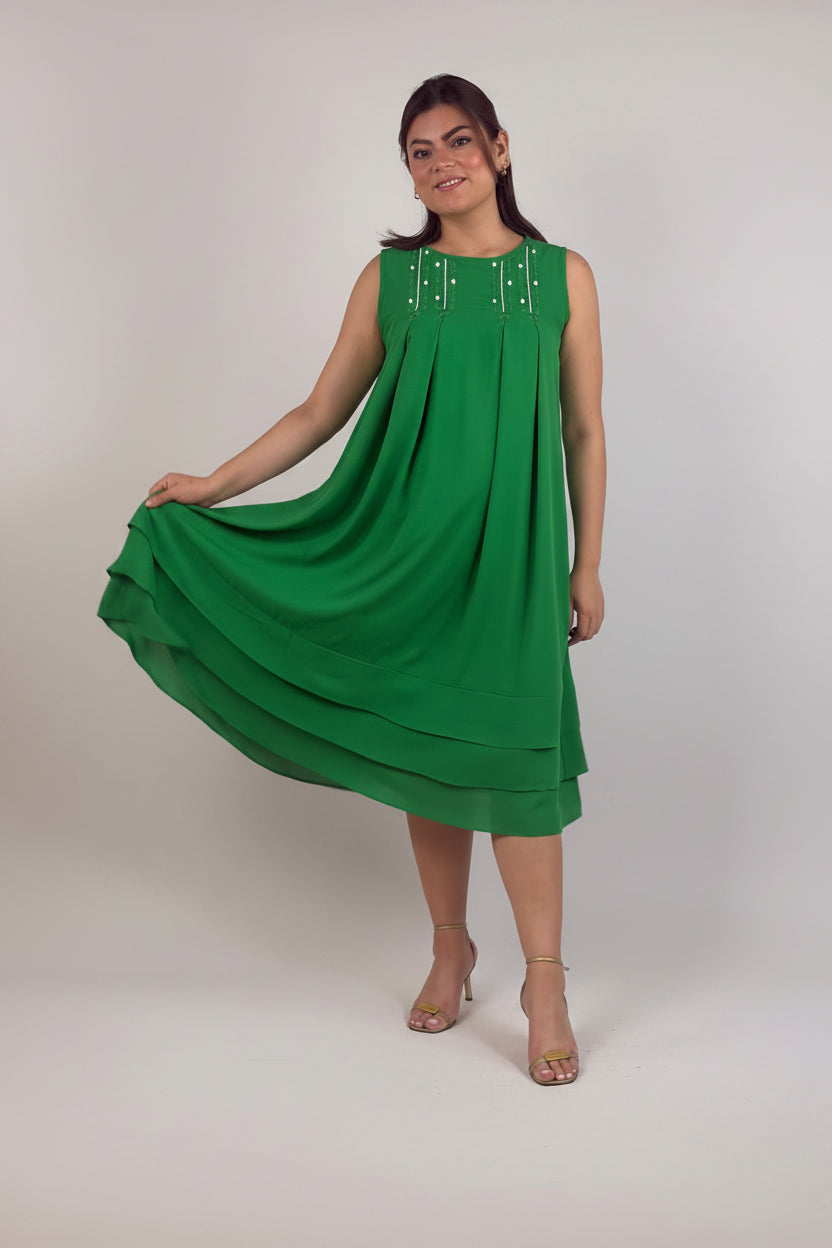 Vestido rayón 4 pliegues y 3 vuelos bordado Chamula