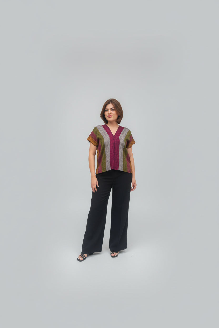 Blusa rayón rayada tejida en telar de cintura en Larrainzar